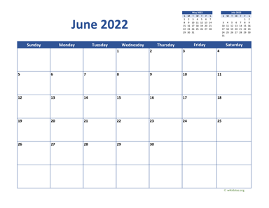June 2022 Calendar Classic