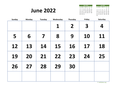 June 2022 Calendar with Extra-large Dates