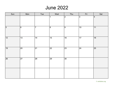 June 2022 Calendar with Weekend Shaded