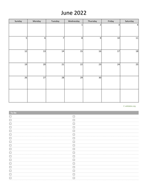 June 2022 Calendar with To-Do List