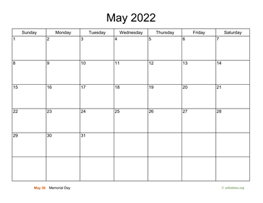 basic calendar for may 2022 wikidatesorg