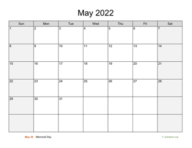 May 2022 Calendar with Weekend Shaded