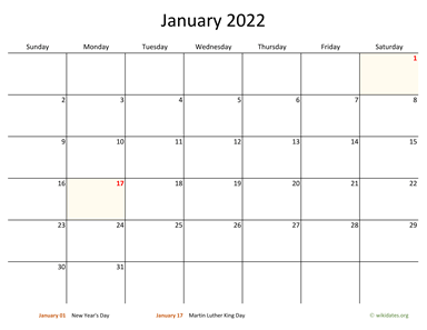 Monthly 2022 Calendar with Bigger boxes