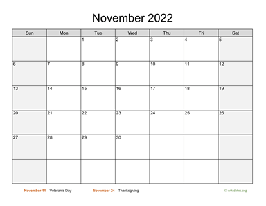 November 2022 Calendar with Weekend Shaded