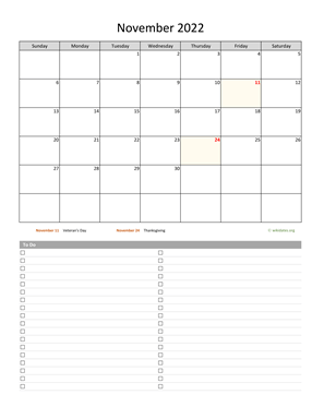 November 2022 Calendar with To-Do List