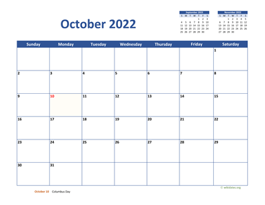 October 2022 Calendar Classic