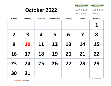 October 2022 Calendar with Extra-large Dates