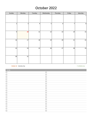 October 2022 Calendar with To-Do List