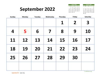 September 2022 Calendar with Extra-large Dates