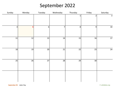 September 2022 Calendar with Bigger boxes