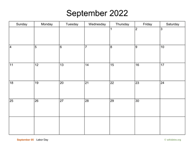 Basic Calendar for September 2022