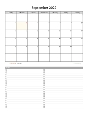 September 2022 Calendar with To-Do List