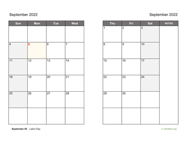 September 2022 Calendar on two pages