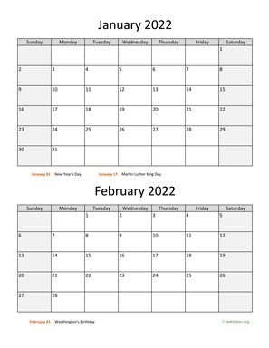 Two Months 2022 Calendar Vertical