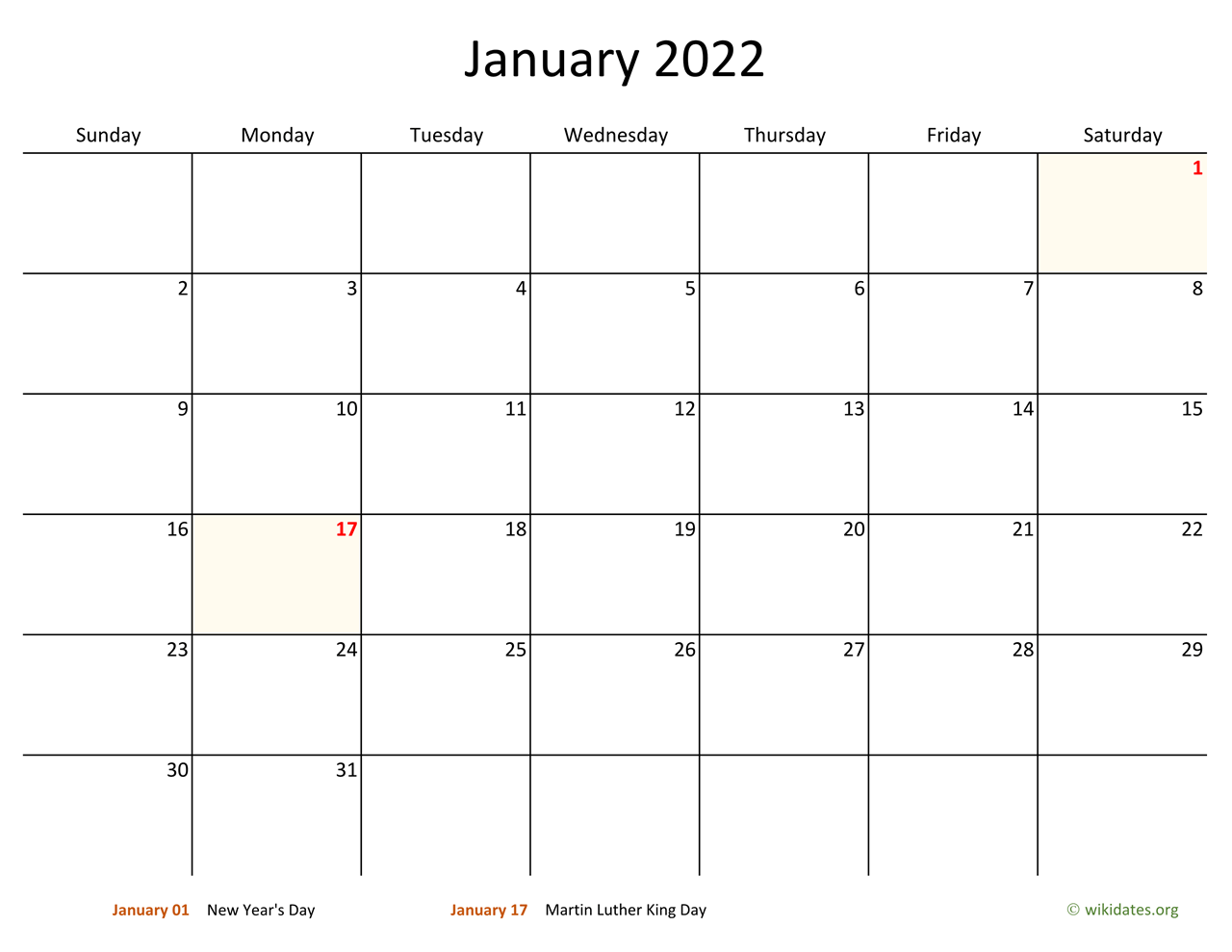 Calendar january 2022