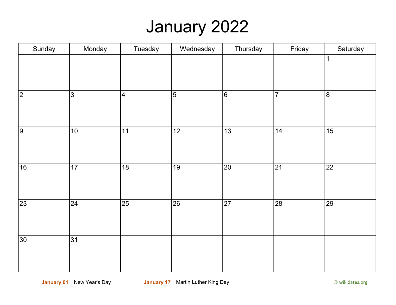 Basic Calendar For January 2022 Wikidates Org