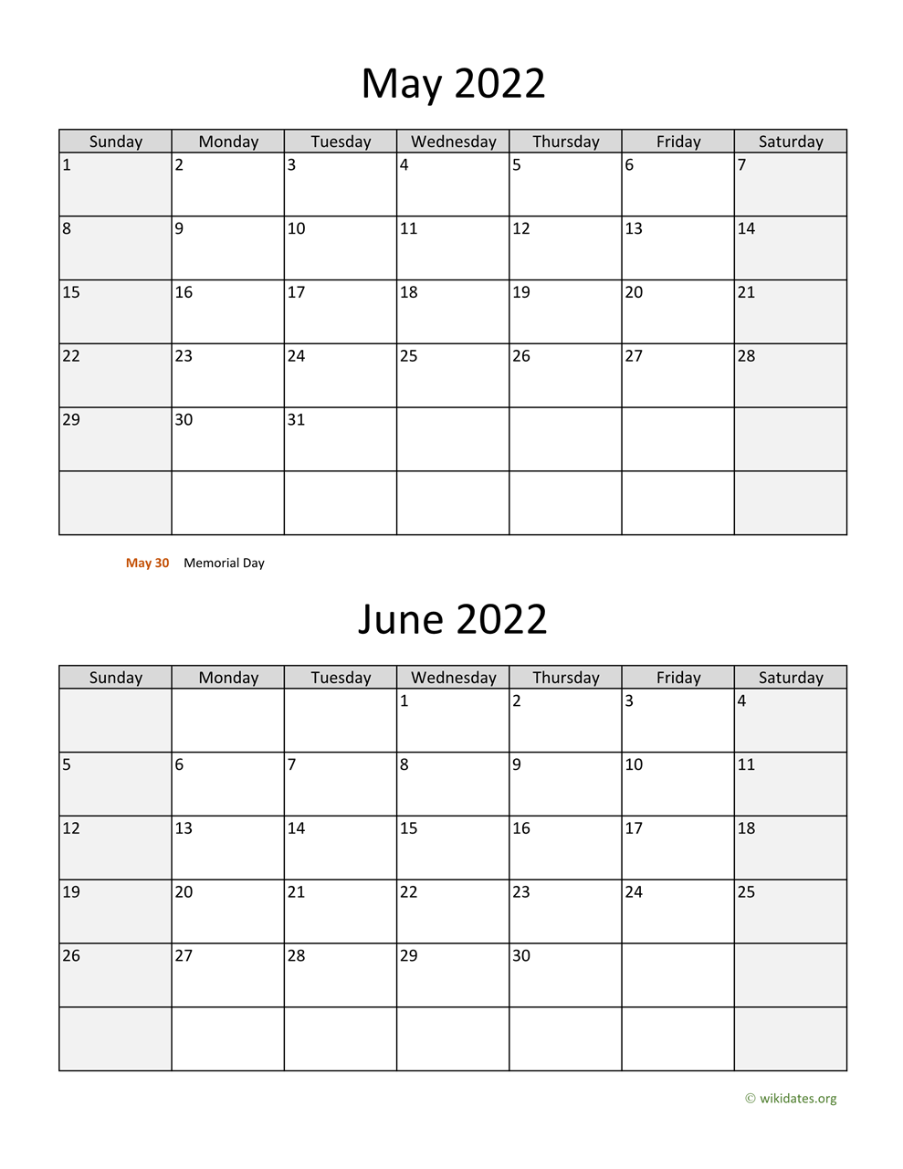 May To June 2022 Calendar May And June 2022 Calendar | Wikidates.org