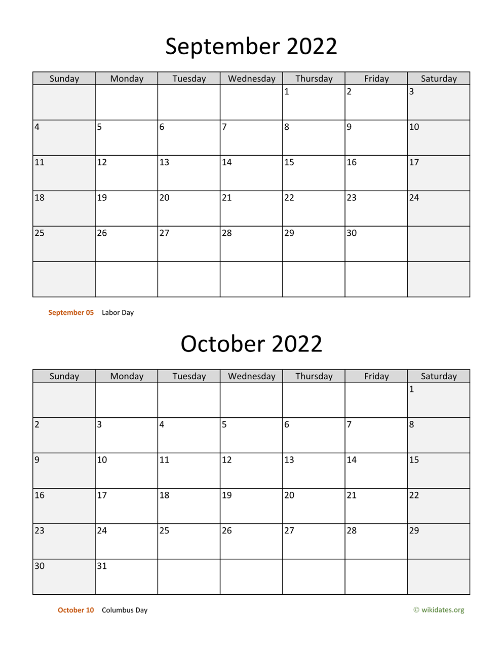 September And October 2022 Calendar WikiDates