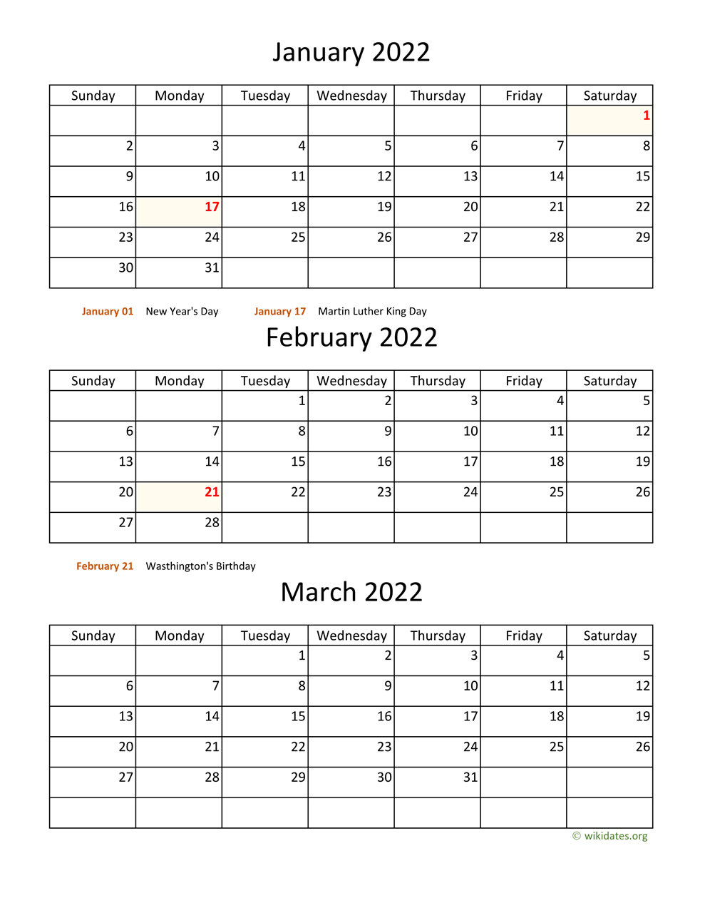 Free Printable 3 Month Calendar 2022 Printable 2022 Calendar | Wikidates.org