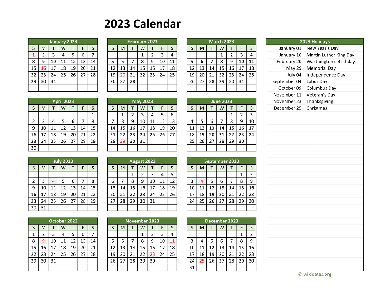 Printable 2023 Calendar With Federal Holidays