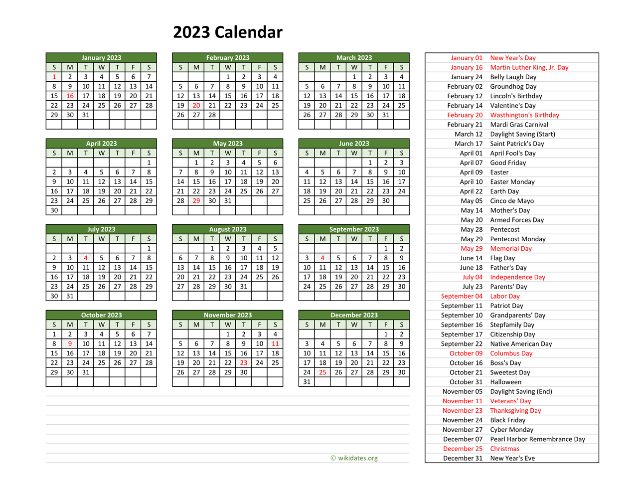 2023 United States Calendar With Holidays 2023 Yearly Calendar