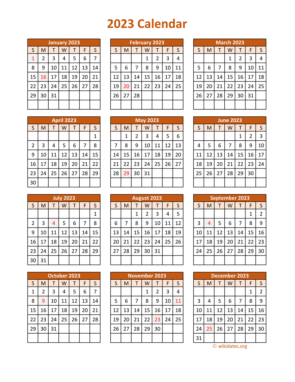 2023 Year Calendar Yearly Printable 2023 Calendar Templates And