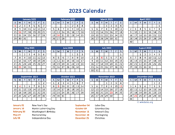 PDF Calendar 2023 with Federal Holidays