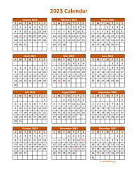 Full Year 2023 Calendar on one page