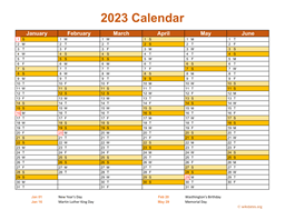 2023 Calendar on 2 Pages, Landscape Orientation