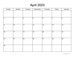 Basic Calendar for April 2023