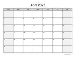 April 2023 Calendar with Weekend Shaded