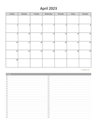 April 2023 Calendar with To-Do List
