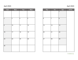 April 2023 Calendar on two pages
