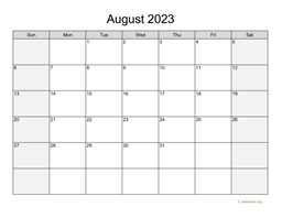 August 2023 Calendar with Weekend Shaded