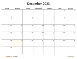 December 2023 Calendar with Bigger boxes