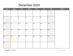 December 2023 Calendar with Notes