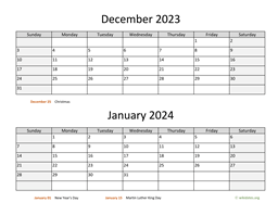december and january 2023 calendar