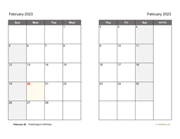 February 2023 Calendar on two pages