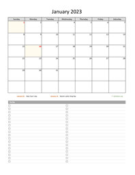 January 2023 Calendar with To-Do List