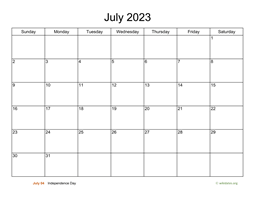 Basic Calendar for July 2023