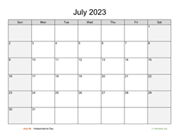 July 2023 Calendar with Weekend Shaded