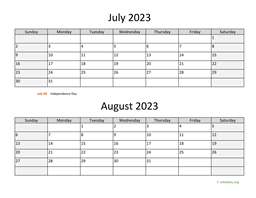 july and august 2023 calendar