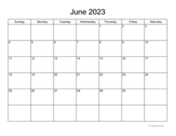 Basic Calendar for June 2023