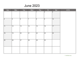 June 2023 Calendar with Notes