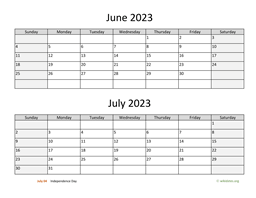 june and july 2023 calendar