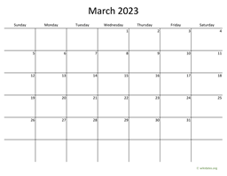 March 2023 Calendar with Bigger boxes