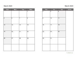 March 2023 Calendar on two pages