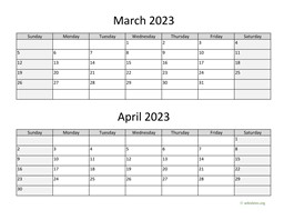 march and april 2023 calendar