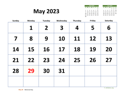 May 2023 Calendar with Extra-large Dates