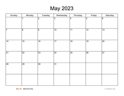 Basic Calendar for May 2023